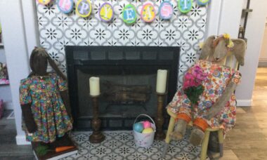 Easter fireplace decor with garlands