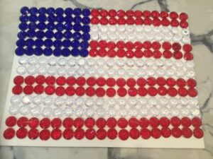 Americana flag made with acrylic gems on canvas board