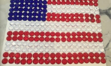 Americana flag made with acrylic gems on canvas board