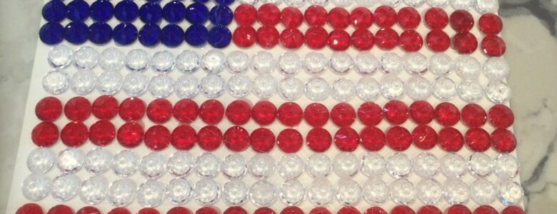 Americana flag made with acrylic gems on canvas board