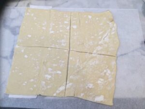 Puff Pastry dough sheet cut into 4 squares